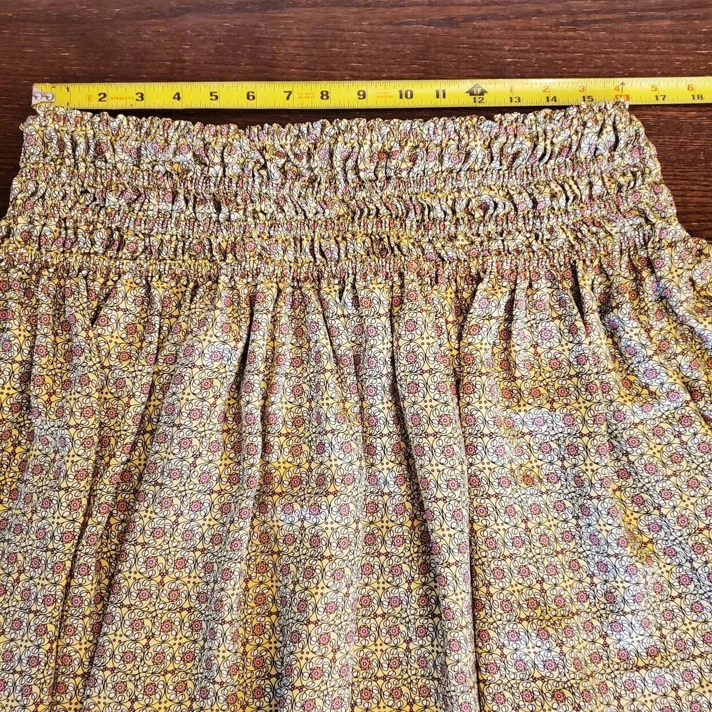 Max Studio Smocked Waist Skirt Womens XL‎ Yellow Floral Print Knee Length Flowy